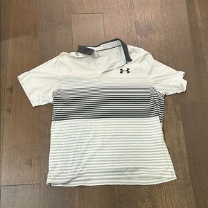 Under Armour White Polo with Black Gradient Stripes
